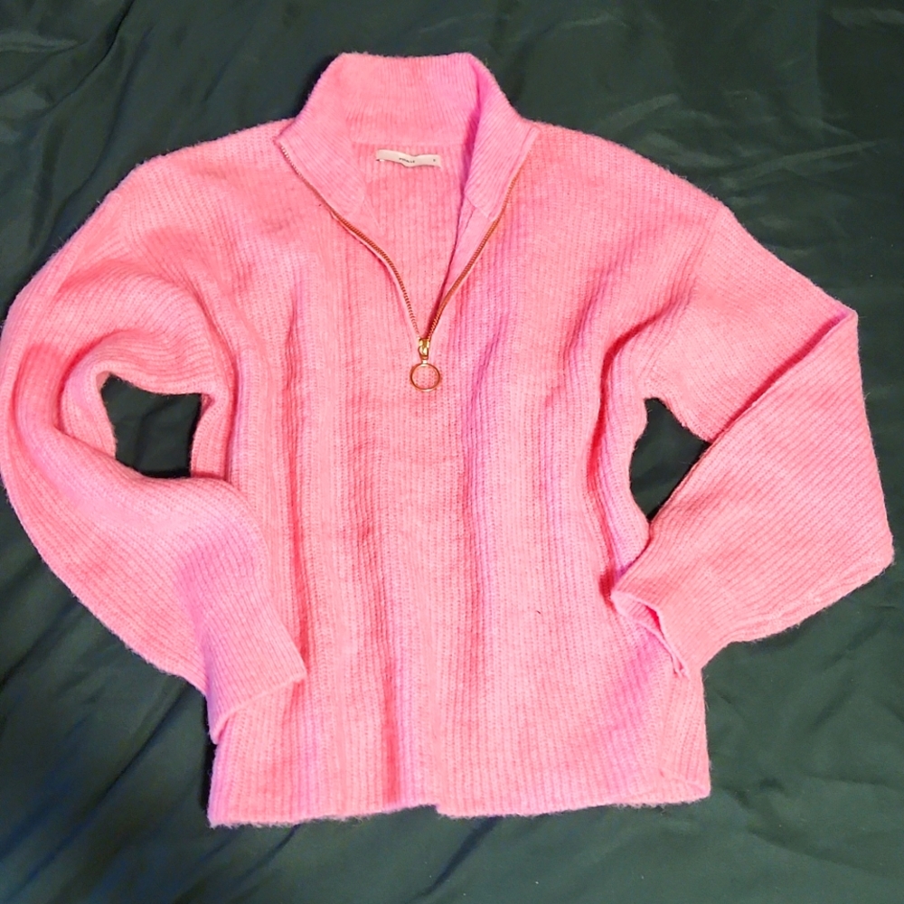 Quarter-zip pink knit sweater
